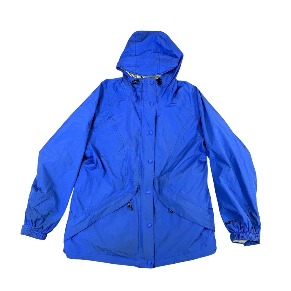 LL Bean Gore-Tex Rain Jacket Blue Hooded Parka Waterproof Women Large